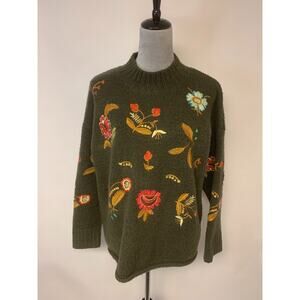 Cliche Sweater Fall Floral Embroidered Grandma Core Modest Mock Turtleneck SZ M